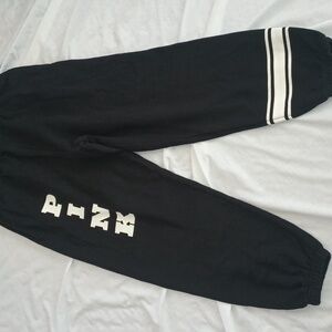 Victoria's Secret Pink M Black Jogger Sweatpants Campus Varsity Logo Pants